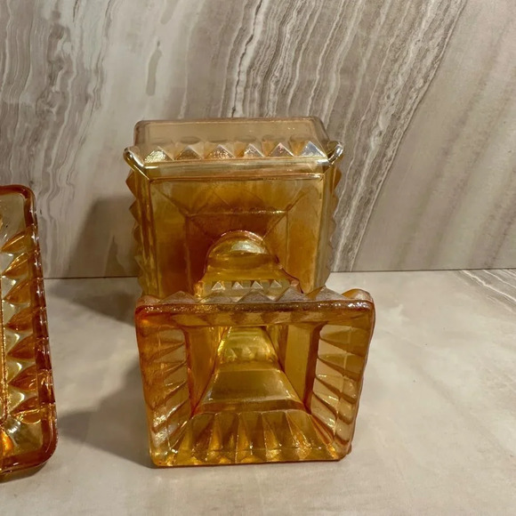 Vintage Candy Dish Iridescent Carnival Glass Lidded Pedestal Wedding Cake Box - Picture 8 of 8